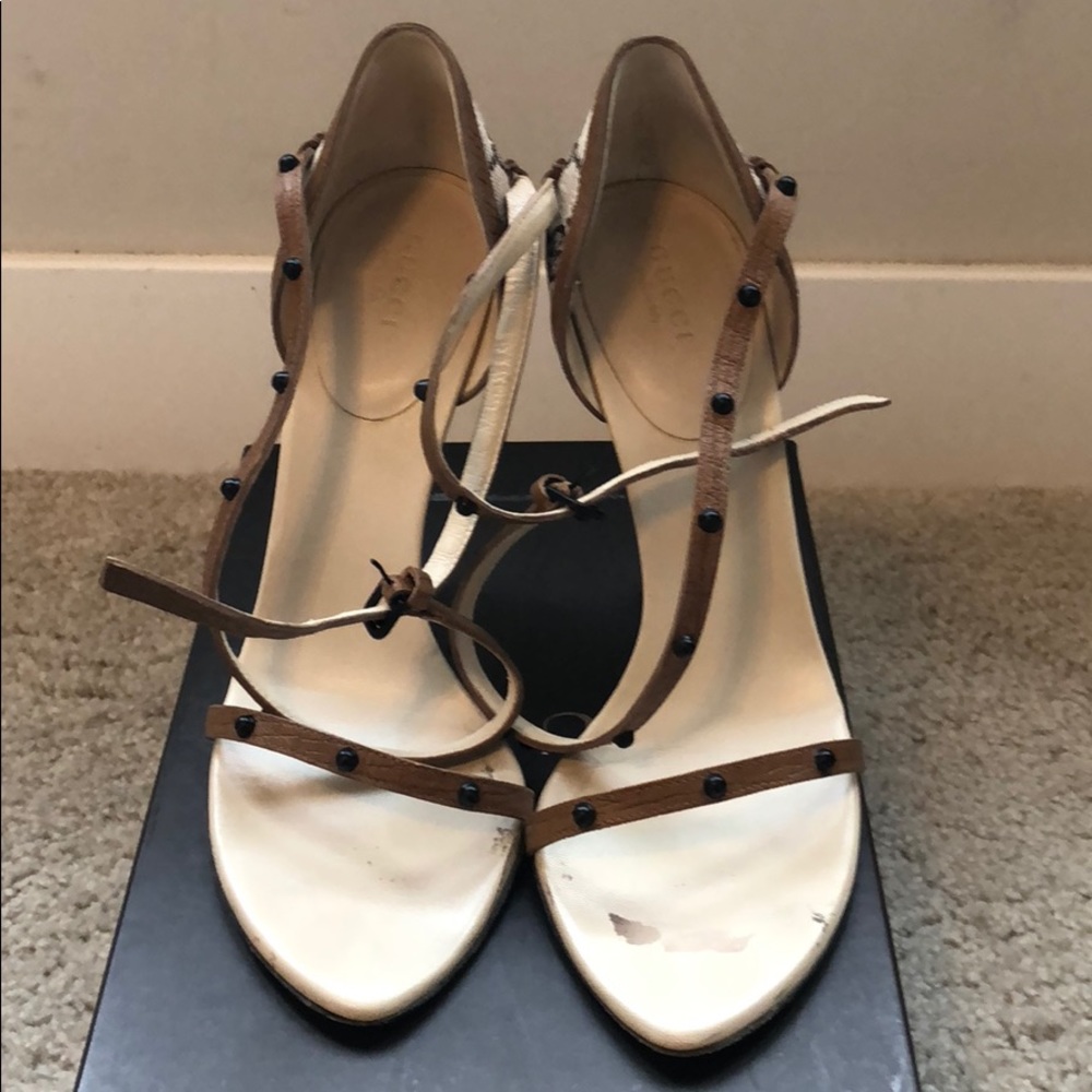 Gucci GG print wrap heels